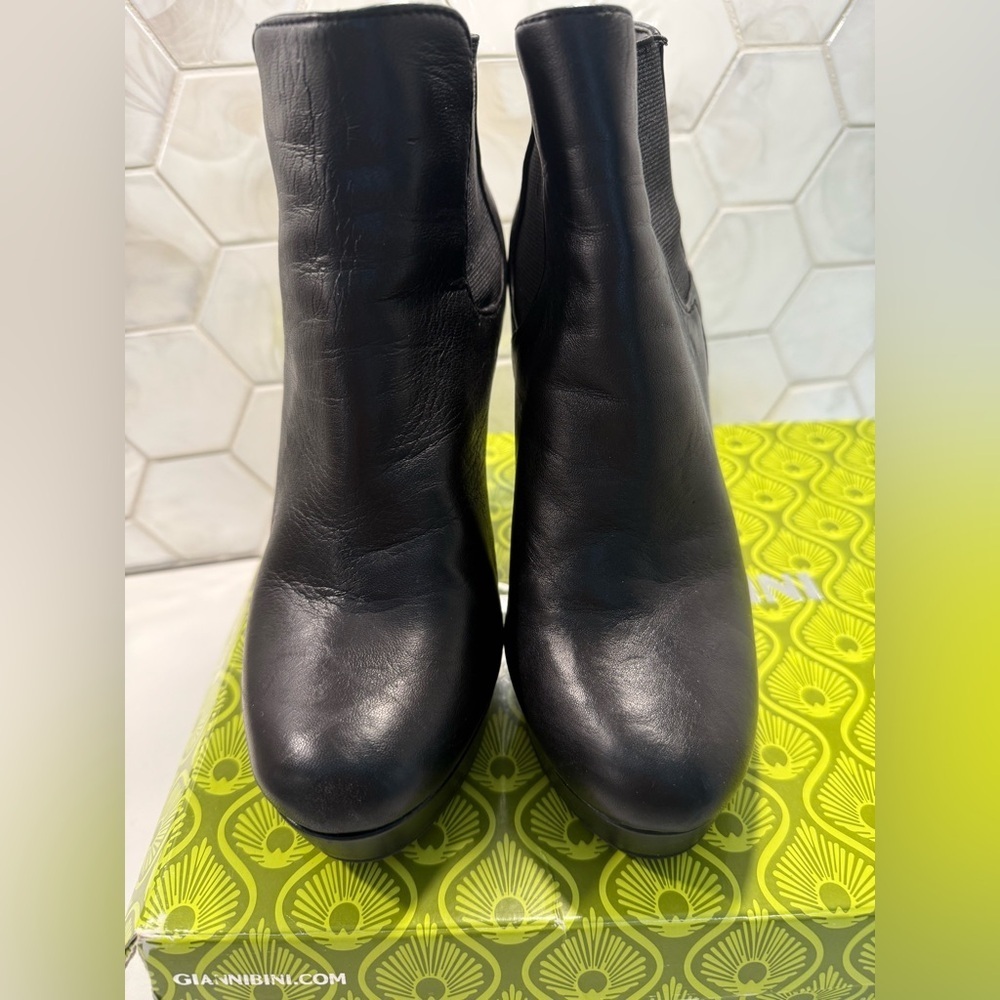 Gianni Bini Sz 7 Black Leather Nikki Platform Stiletto Booties With Box Clasic - Picture 5 of 13